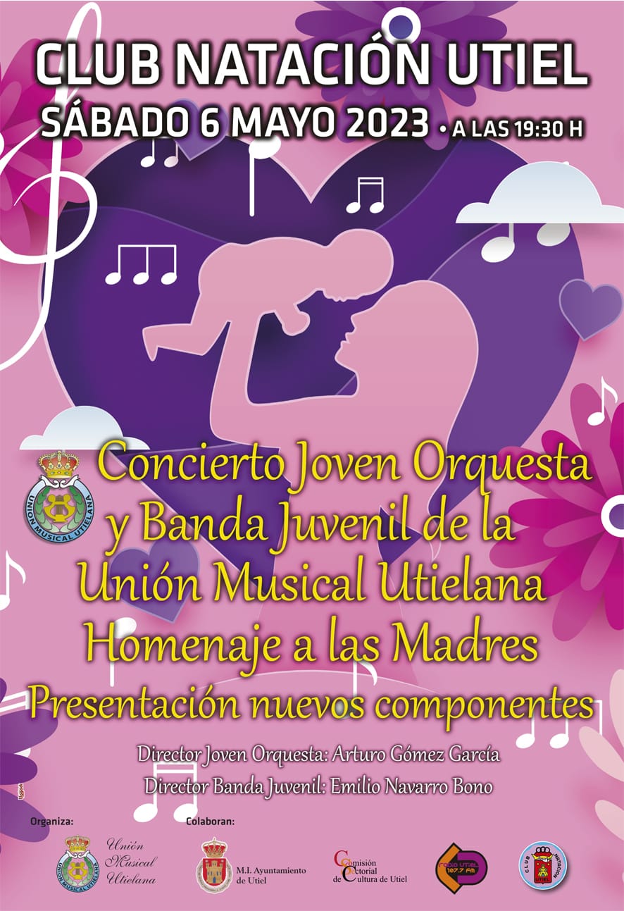 Cartel del concierto Homenaje a las Madres 2023 de la Joven Orquesta y Banda Juvenil de la Unión Musical Utielana